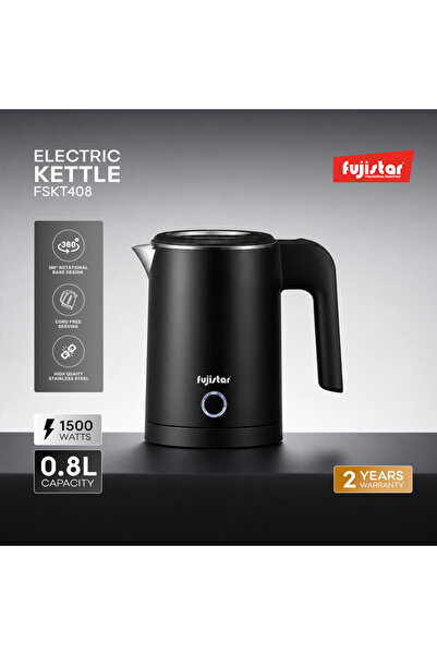fujistar غلاية فولاذية مزدوجة الجدار بسعة 0.8 لتر، 600 واط - موديل FSKT408