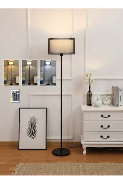 WALALLA Floor Lamp Fabric Lampshade, Remote Control 16 Color Dimmable, Soft L...