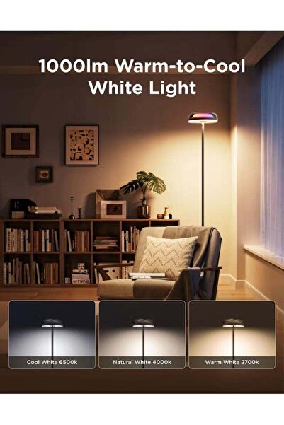 Govee Uplighter Floor Lamps Tri-Zone Independent, RGBIC Warm&Cold White Ripple Lighting Lamp Works with Matter and Alexa, 80+Scene Modes- H60B0