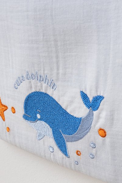 tinibud Gots Certified Fabric 100% Cotton Muslin Baby Boy Dolphin Embroidered Hospital Discharge Set of 10