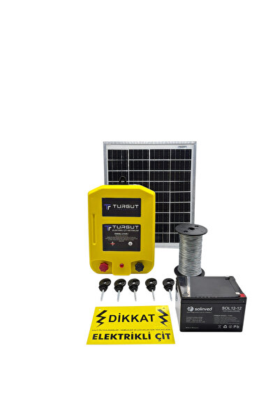 Turgut Teknoloji Elektirikli Çit Sistemleri Güneş Enerjili Domuz Ayı Kovucu (12v 12A Akü, 500 Metre Galvanizli Tel, 25W Güneş Paneli 50 Adet İzolatör Ve Topraklama