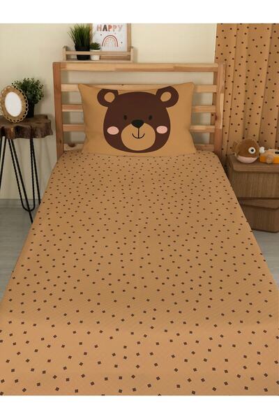 milbaygrup طقم بيكيه مفرد مطبوع عليه دب ونقاط للأطفال والرضع مقاس 160 × 220 بني