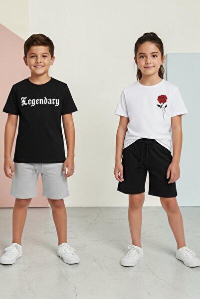 han elegant 4 Piece Premium Printed Capri T-Shirt Unisex Kids Set