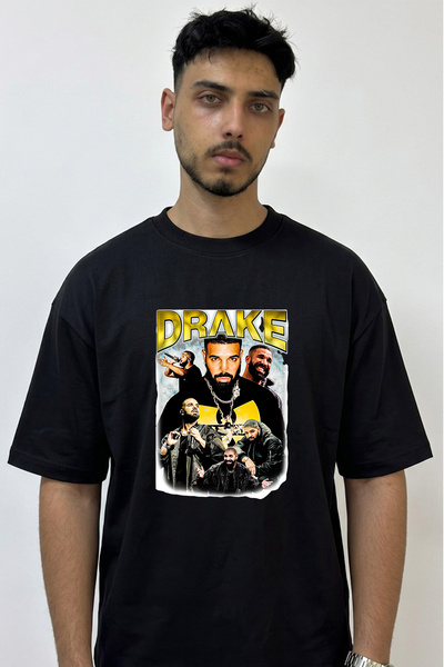 Anetos Drake_53 Design Printed Oversize Black T-Shirt