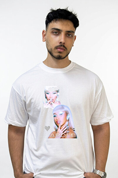 Anetos تي شيرت أبيض كبير الحجم مطبوع بتصميم Cardi B_53