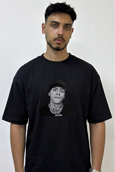 Anetos Tricou negru supradimensionat cu imprimeu Duki Rapper Design