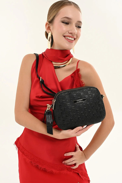 Pierre Cardin Women's Embossed Patterned Faux Leather Shoulder Bag with Adjus...
