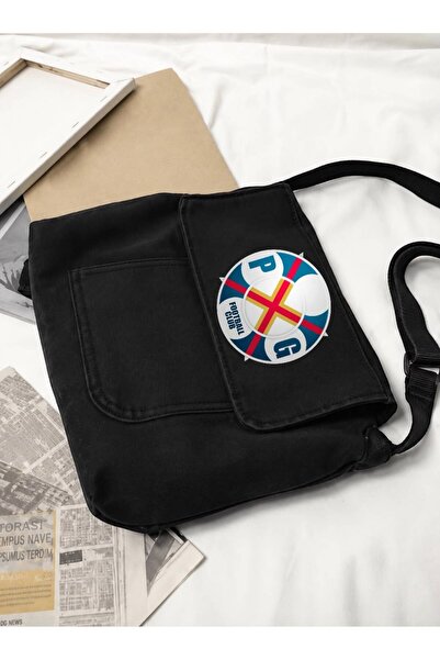 Minga London Black P&G Football Club Printed Denim Messenger Bag