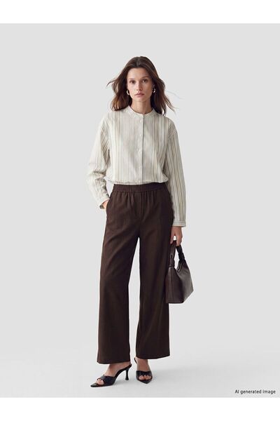 LC Waikiki Lcw Modest Brown Elastic Waist Wide Leg Women's Trousers