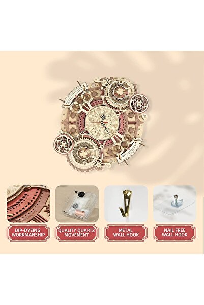ROKR 3D Wooden Puzzle DIY Zodiac Wall Quartz Clock Kit, Mechanical Model, 168...
