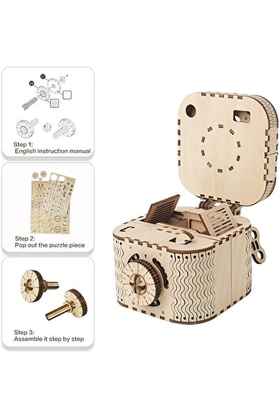 ROKR 3D Wooden Puzzle Mechanical Treasure Box Model DIY Brain Teaser for Adul...