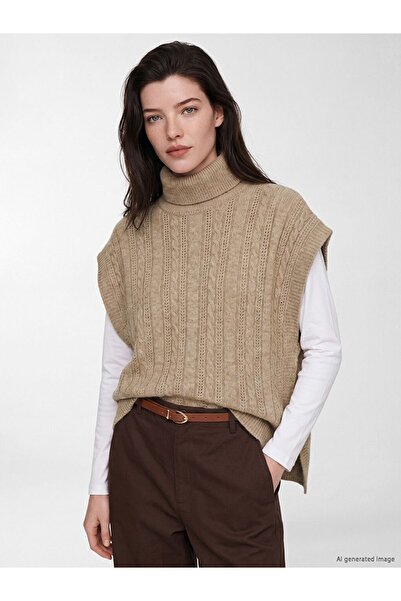 LC Waikiki Lcw Comfort Brown Turtleneck Patterned Women's Knitwear Sweater