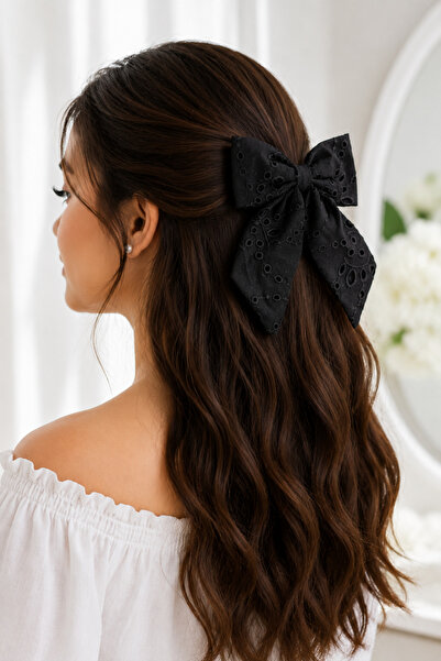Tupek Store Large Scallop Bow Hair Clip – Brode Fabric Ribbon Clip |   Vintag...