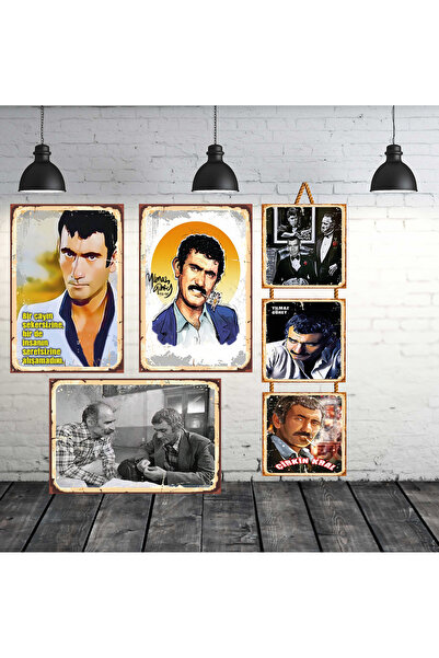 TAKIFİX Retro Ahşap Tablo Yılmaz Güney & Tuncel Kurtiz Seti 3 Adet 20x30 cm 3...