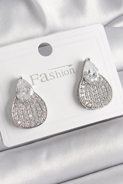 Marsilyan Brass Silver Color Zircon Stone Drop Model Women's Earrings Elk-Bjtieg