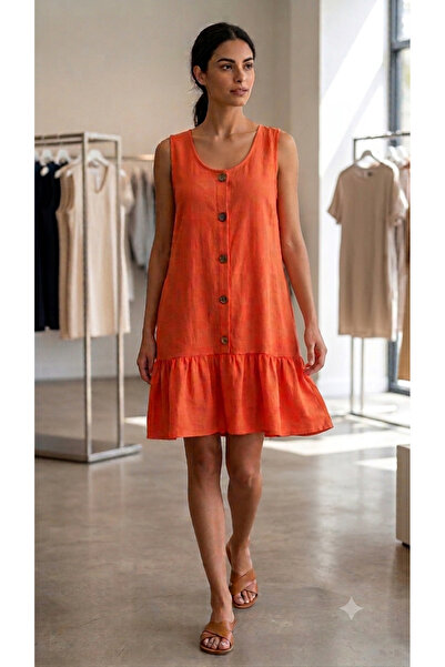 BUTİK AYVİTRİN Women's Linen Dress Skirt with Ruffles