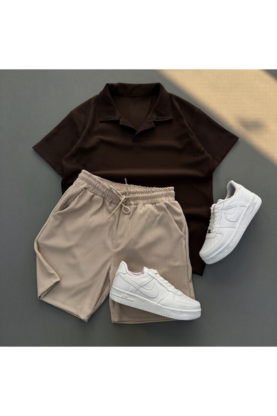 viperkombin Men's T-Shirt and Shorts 2-Piece Set Ribbed Ottoman Fabric Regula...