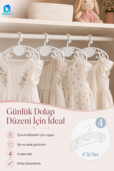 DolphFin Prenses Elbise Askısı 4’lü Plastik Bebek Çocuk Kıyafet Askısı Dolap ...