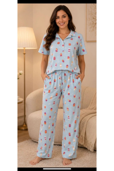 Generic Luxurious Women's Ice Cream Print Pajama Set – Softness and Style for...