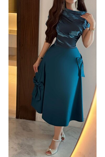 Opera Fashion طقم بلوزة استرتش مشجر وتنورة كريب