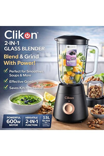 CLIKON CK2674 2-in-1 Glass Blender 600W with Grinder Jar