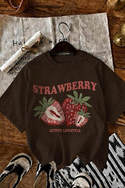 Oksit Strawberry Active Lifestyle Crew Neck Vintage Printed Relaxed Fit T-Shirt