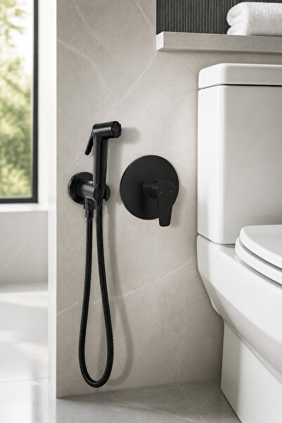 İSAOĞLU YAPI Black Taharetmatik and Hand Shower Set Complete Set First Qualit...
