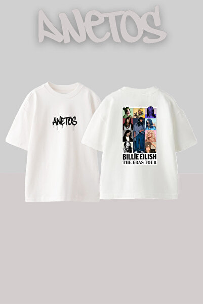 Anetos Λευκό μπλουζάκι Billie Eilish Eras με στάμπα, unisex, oversized