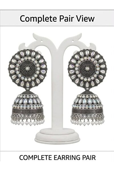 FASHION Indian Traditional Big Round Stud Silver Plated Jhumka Earrings | Boh...