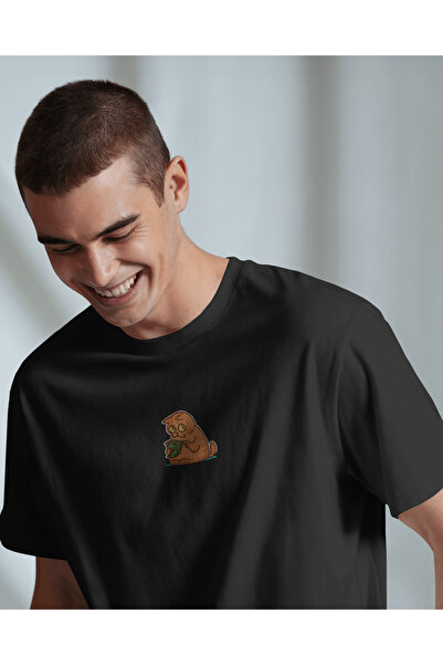 buzagi Miserly Cat Oversize Unisex Black T-Shirt