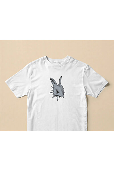 buzagi Chaos Rabbit Oversize Unisex White T-Shirt