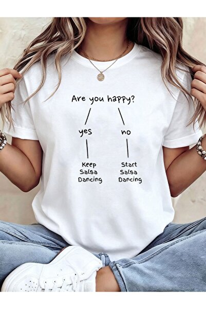 17 seramik Are You Happy Keep/Start Salsa Dancing Letter Print T-Shirt, Short...