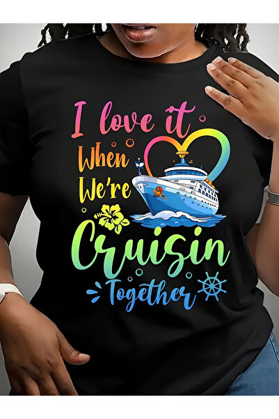 BASEPULSE تي شيرت ملون بطباعة "I Love It When We'Re Cruisin'" ناعم وقابل للتن...