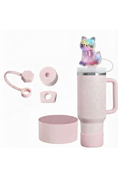 Yenigeldi Stenley Wuencher Compatible Rainbow Glitter Cat Straw Tip, Leak-Pro...