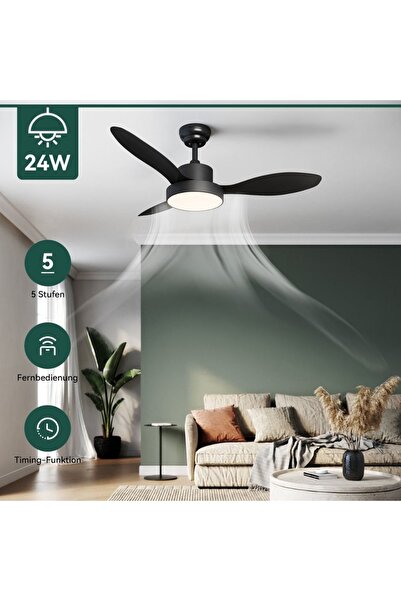 proled Lustra LED cu Ventilator tavan, Negru, 132 cm, 3 elice, telecomanda, 3...