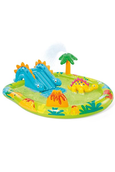 Intex Piscina gonflabila pentru copii Little Dino, cu tobogan gonflabil integ...