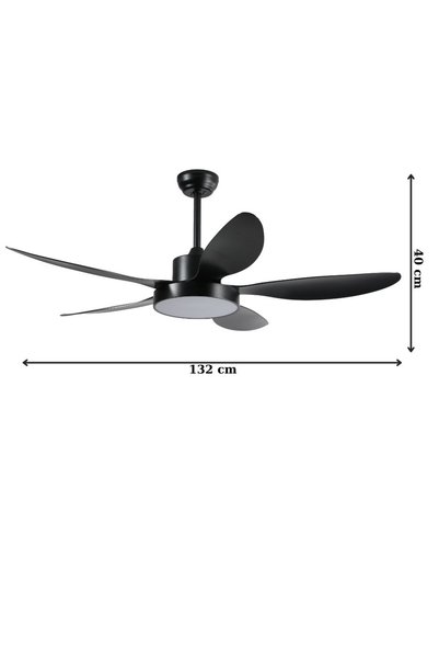 proled Lustra LED cu Ventilator tavan, Negru, 132 cm, 5 elice, telecomanda, 3 tipuri de lumini