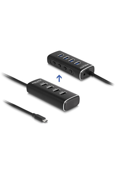 DELOCK USB hub 64233 με διακόπτες, 4 θυρών, 10Gbps, USB-C σύνδεση, μαύρο
