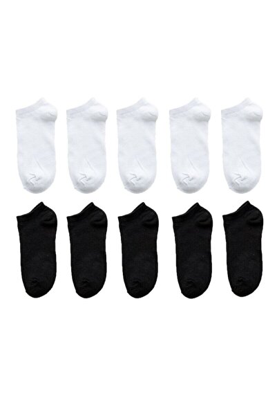BLACK SWALLOW Women's Black and White Plain Booties Socks 10 pcs