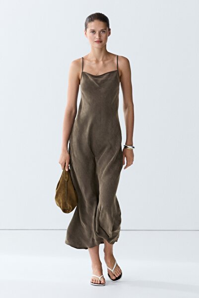 Massimo Dutti İnce askılı dökümlü kamisol elbise