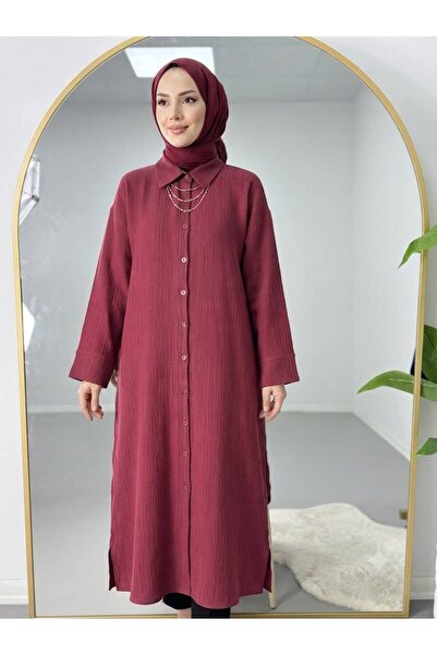 YILMAZBARMAZ Women's Shirt Collar Viscose Tunic