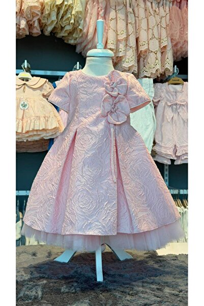 Pamina Girl's Special Occasion & Evening Dress and Rose Decorated Crown - Pink