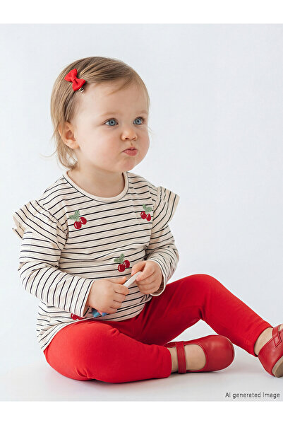 LC Waikiki Texx Store Quality Striped Embroidered Baby Girl T-Shirt and Leggings