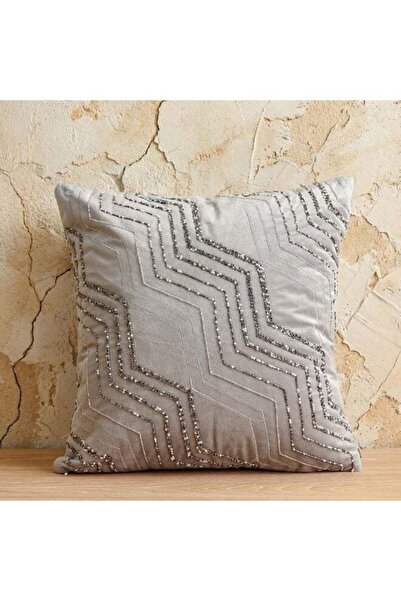 Danube Home Cozy Cushion Cover 45x45cm Grey Embellished Sofa Pillow Cover