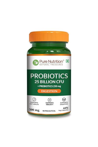 Pure Nutrition Probiotic + Prebiotic, 60 Veg Capsules (500mg) | 25 Billion CF...