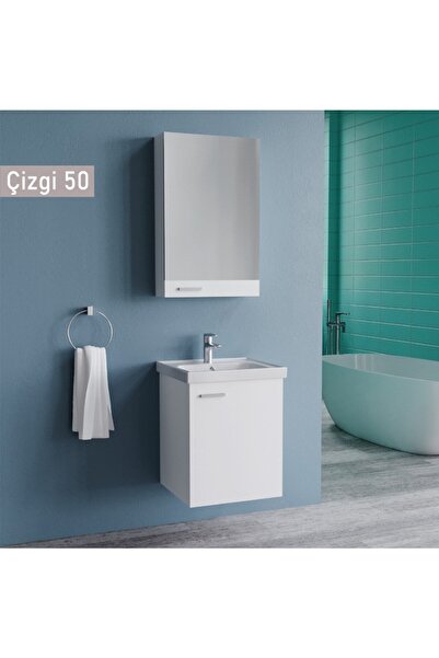 Wons Bathroom Çizgi 50 cm Beyaz MDF Banyo Dolabı