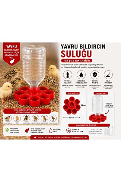 LİDER KÜMES EKİPMANLARI Civciv , Keklik ve Yavru Bıldırcın Suluğu Pet Şişe Uy...