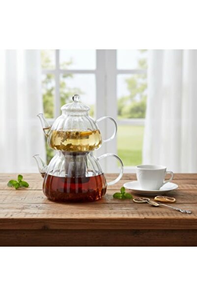 Yıldızan طقم إبريق شاي من زجاج البوروسيليكات كبير الحجم من msa shop - شفاف، م...
