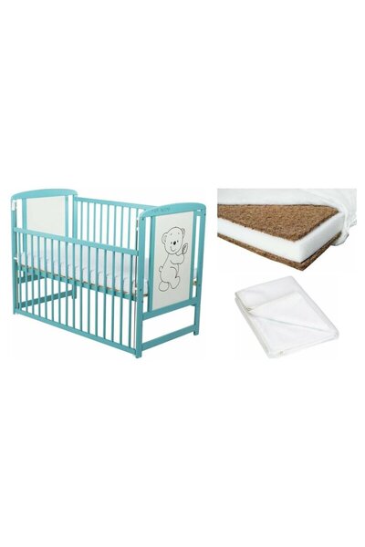 Babyneeds Set Patut din lemn bebe Babyneeds, Timmi Mint cu laterala culisanta...