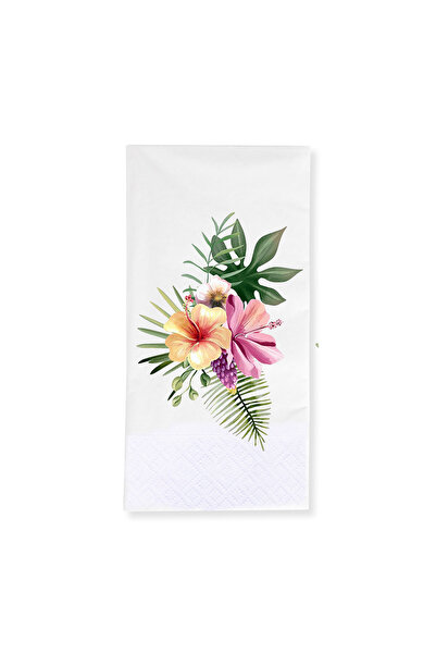 Story 33X33 cm Tropical Flowers Floral Patterned 2 Ply 16 Pcs 1/8 Fold White ...